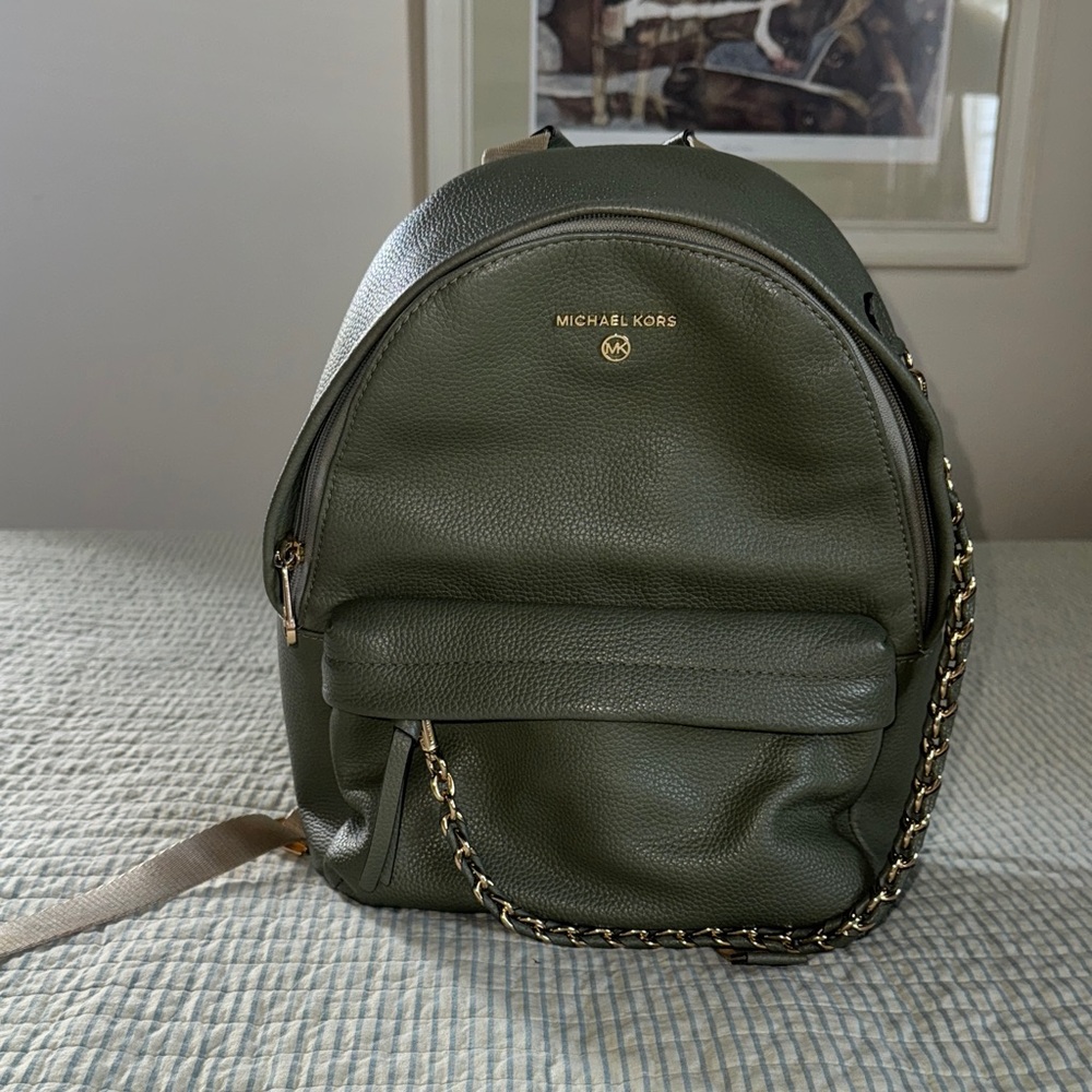 Michael Kors Sage Green Backpack with Gold Chain